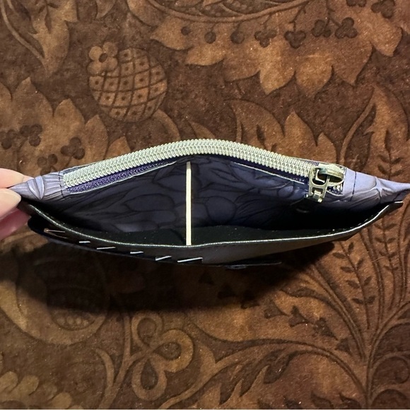 Wallet purple flowers black purse pall card holder zipper hand made - Picture 7 of 8